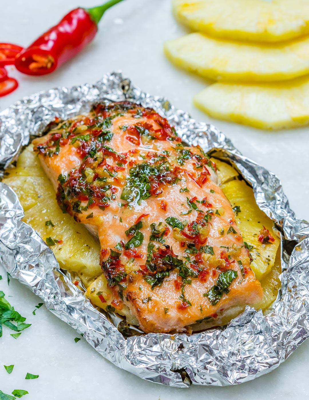 Easy Garlic Butter Salmon + Pineapple Packets for Quick Clean Eating