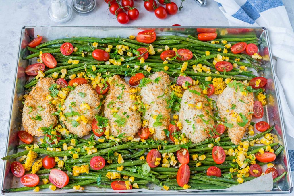 One Pan Crispy Chicken Garlic Veggies Recipe