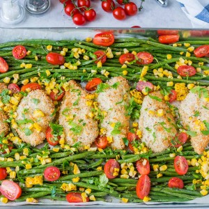 One Pan Crispy Chicken Garlic Veggies Recipe