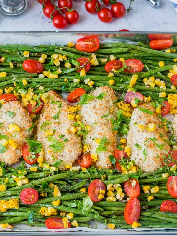One Pan Crispy Chicken Garlic Veggies Recipe