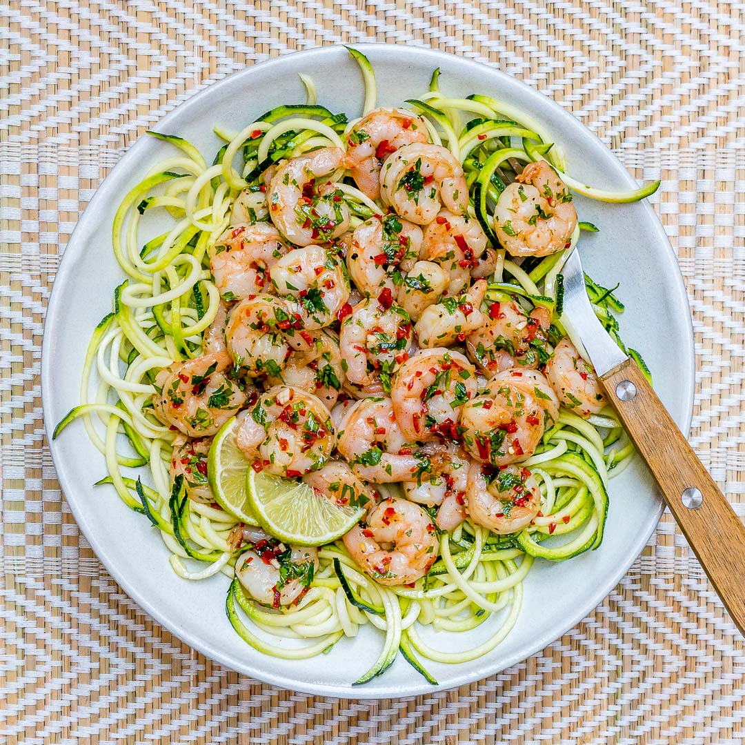 Clean Eating Chili Garlic Shrimp Zoodles Are Low Carb & Super Yummy