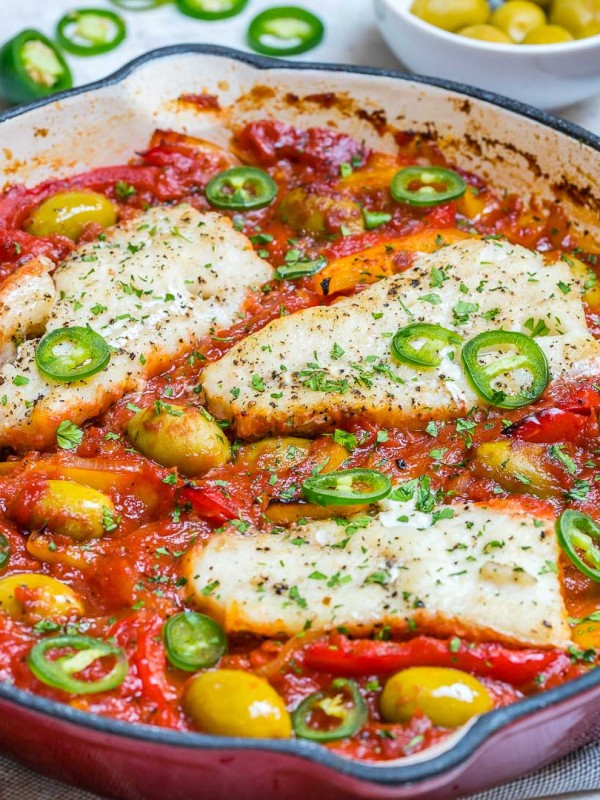 Baked Cod in Tomatoes & Olives for Clean Eating