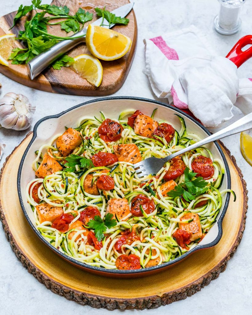 Eat Clean Garlic Butter Salmon Zoodles