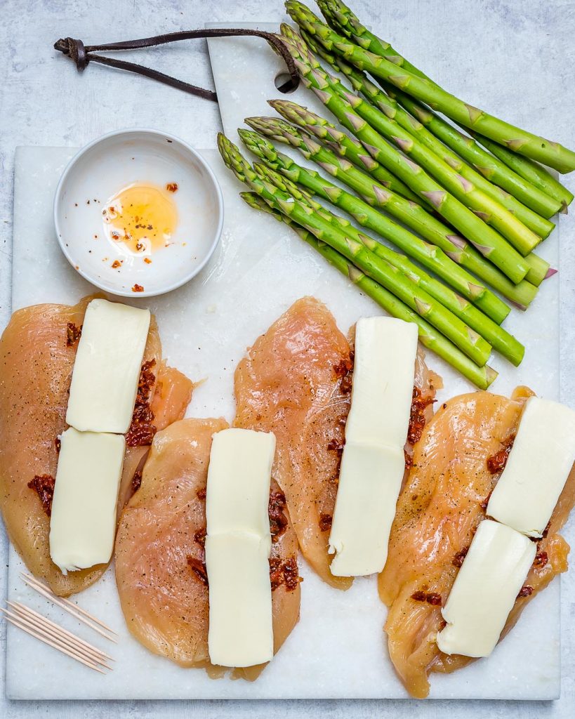 Eat Clean Asparagus & Sundried Tomato Stuffed Chicken Skillet