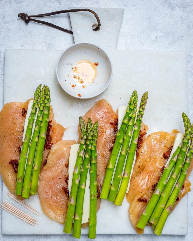 Eat Clean Asparagus & Sundried Tomato Stuffed Chicken Skillet