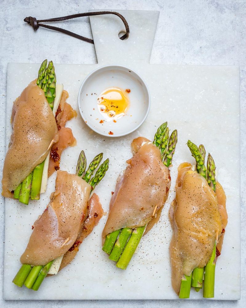 Eat Clean Asparagus & Sundried Tomato Stuffed Chicken Skillet