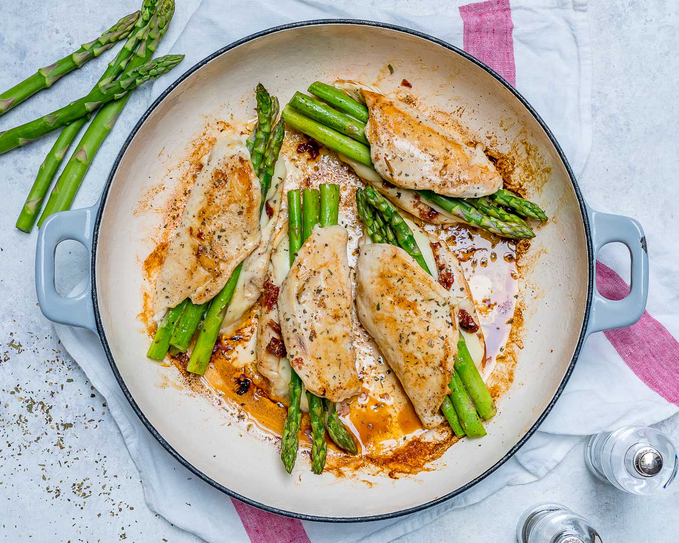 Eat Clean Asparagus & Sundried Tomato Stuffed Chicken Skillet