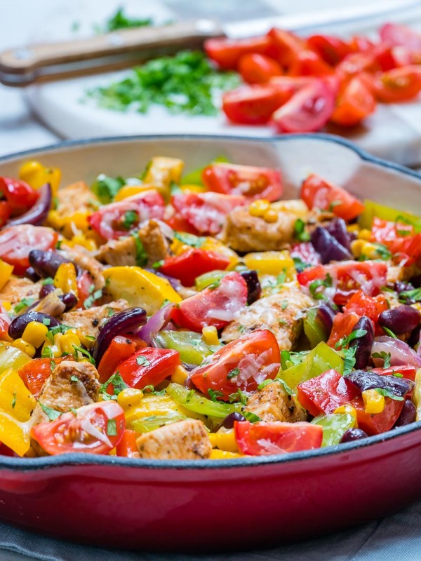 Clean Eating Tex Mex Zucchini & Chicken Skillet