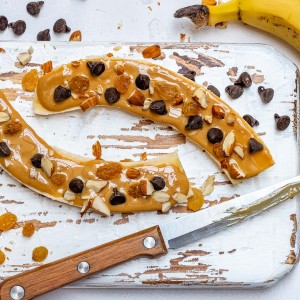 Clean Eats Almond Butter Chocolate Chip Bananas