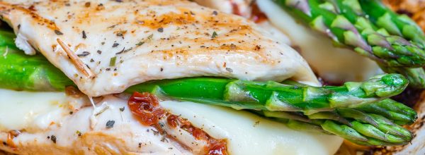 Clean Eats Asparagus & Sun-dried Tomato Stuffed Chicken Skillet