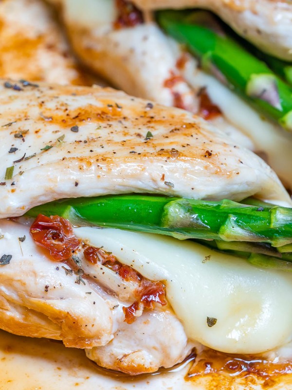 Clean Eats Asparagus & Sun-dried Tomato Stuffed Chicken Skillet