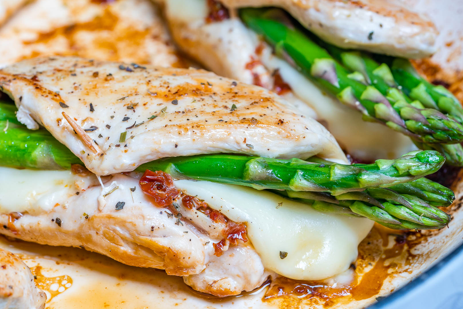 Clean Eats Asparagus & Sun-dried Tomato Stuffed Chicken Skillet