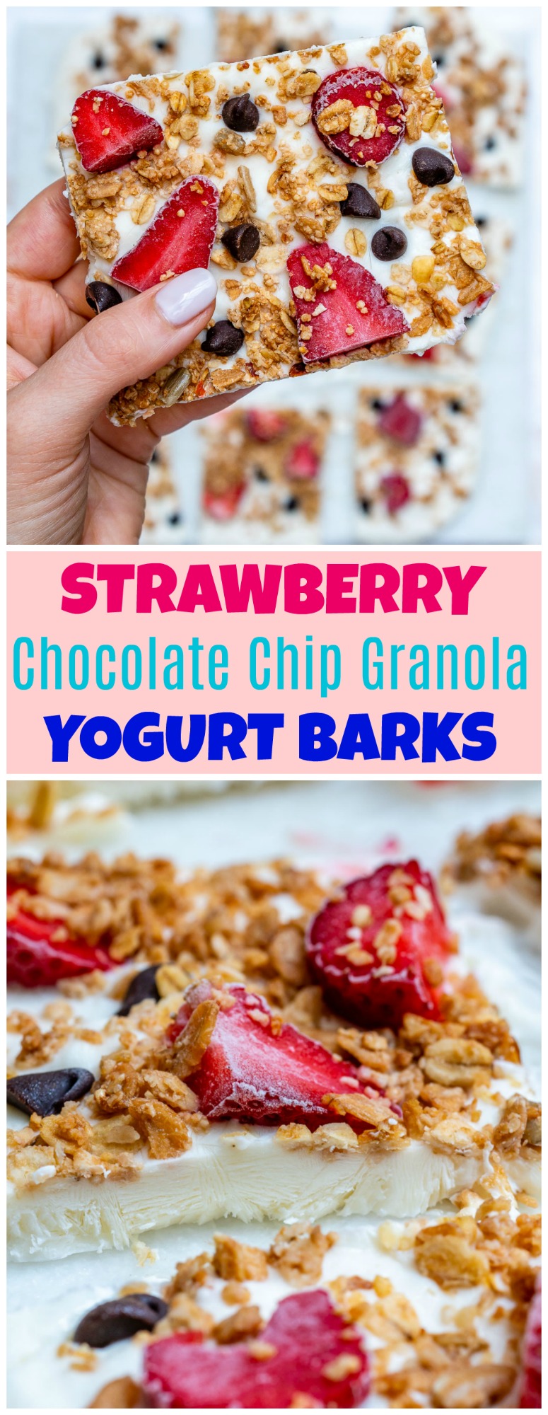 Family Favorite Strawberry Chocolate Chip Granola Yogurt Bark