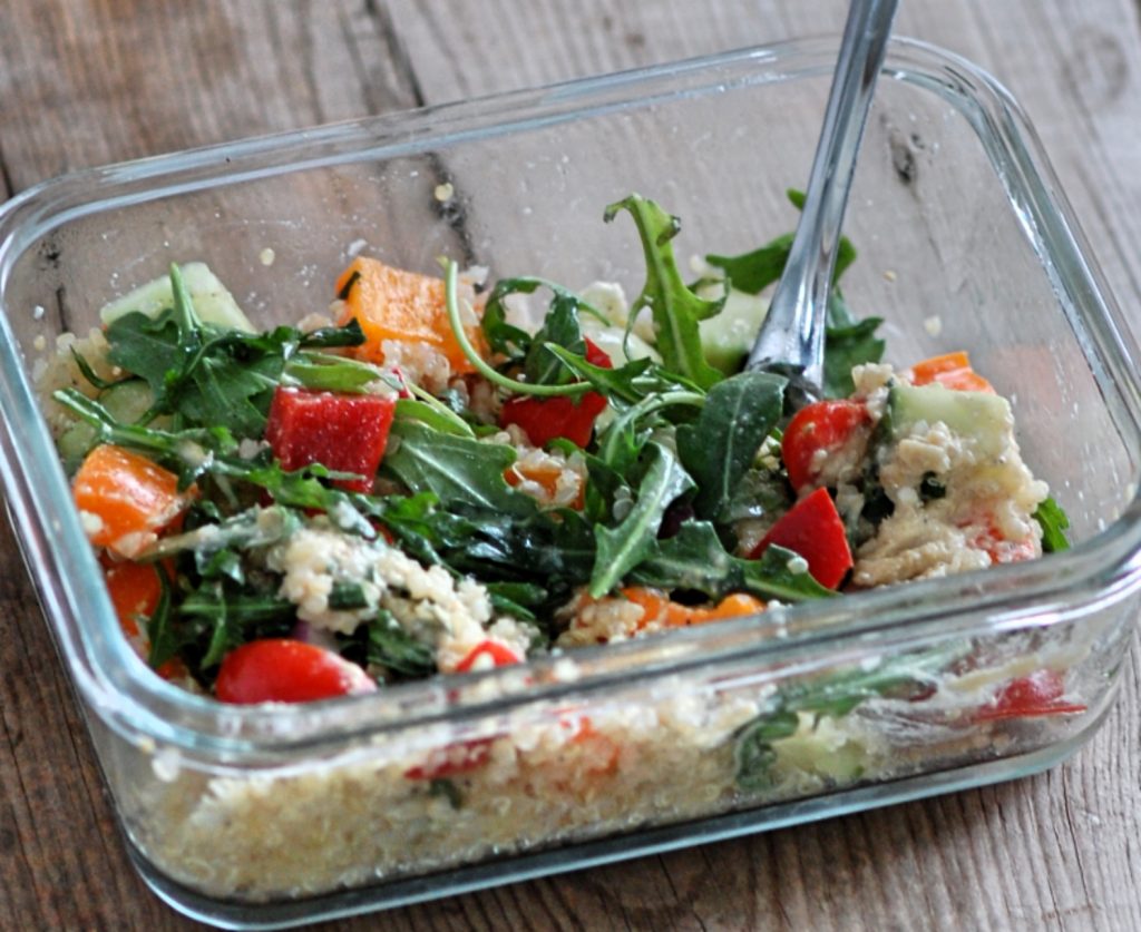Eat Clean Mediterranean Hummus Prep Salads by CleanFoodCrush