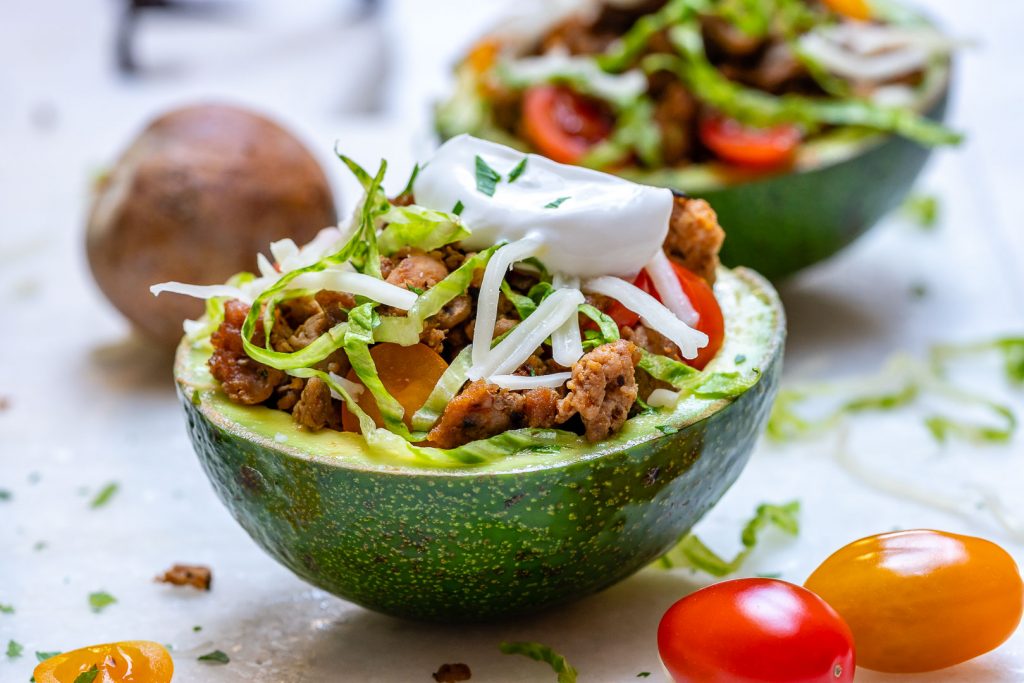 Eat Clean Turkey Taco Stuffed Avocados with all the Goodies