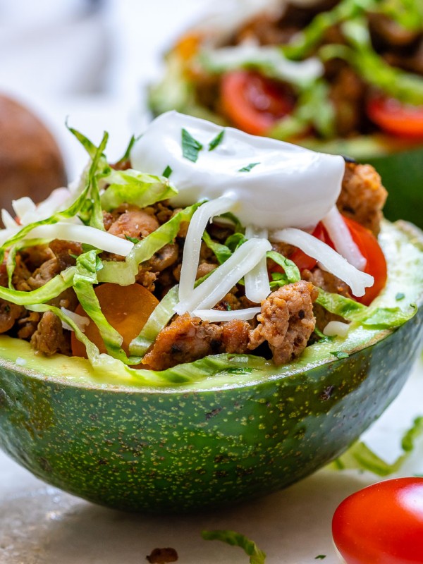 Eat Clean Turkey Taco Stuffed Avocados with all the Goodies