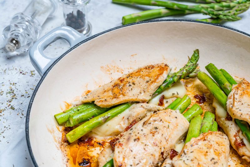 Eat Clean Asparagus & Sundried Tomato Stuffed Chicken Skillet