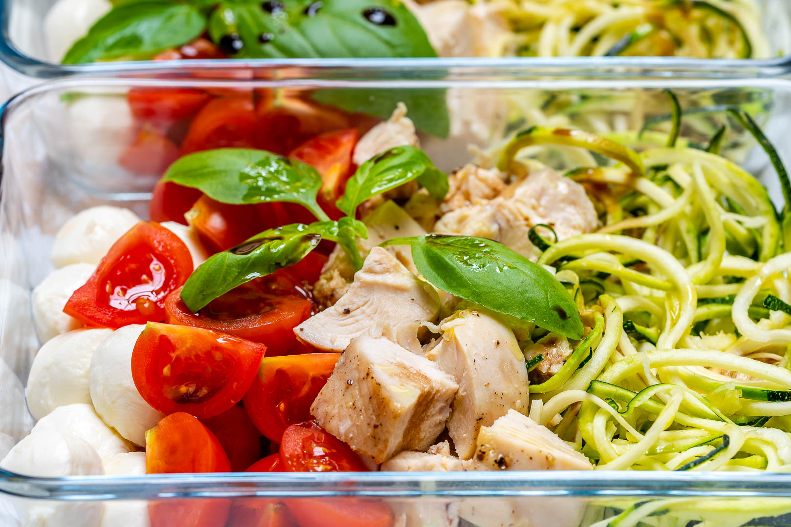 Try these Caprese Chicken Zoodles for Clean Eating Meal Prep! Clean