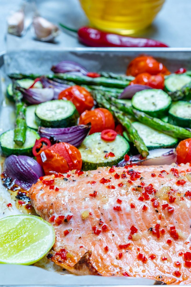 Sheet Pan Chili Lime Salmon + Veggies for Easy Clean Eating Nights ...