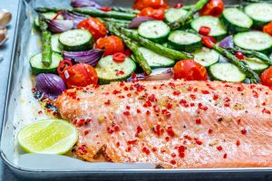 Eat Clean Sheet Pan Chili Lime Salmon + Veggies