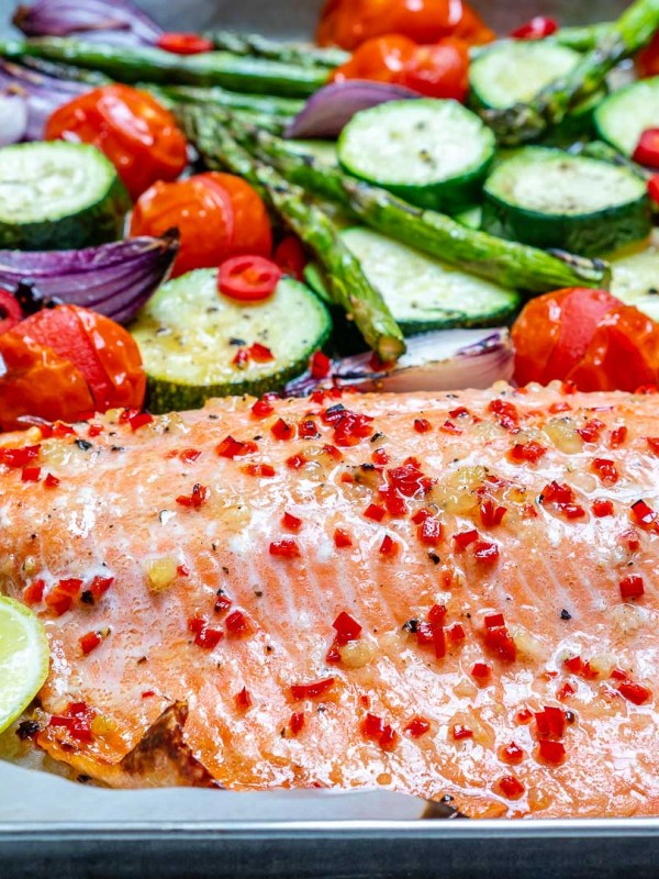 Eat Clean Sheet Pan Chili Lime Salmon + Veggies