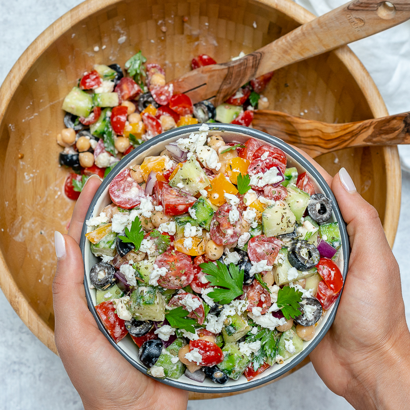 Healthy Greek Chickpea Salad Serving