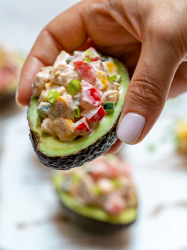 Healthy Chipotle Chicken Salad Stuffed Avocados