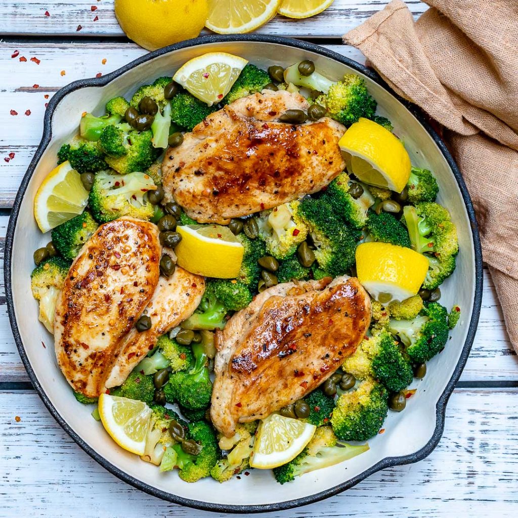 Clean Eating Lemony Chicken Broccoli Skillet Meal