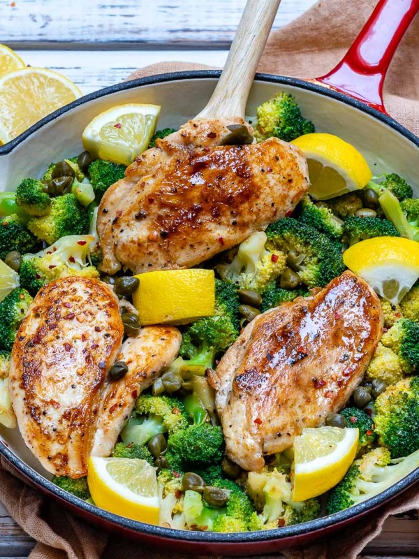 Eat Clean Lemony Chicken + Broccoli Skillet Meal