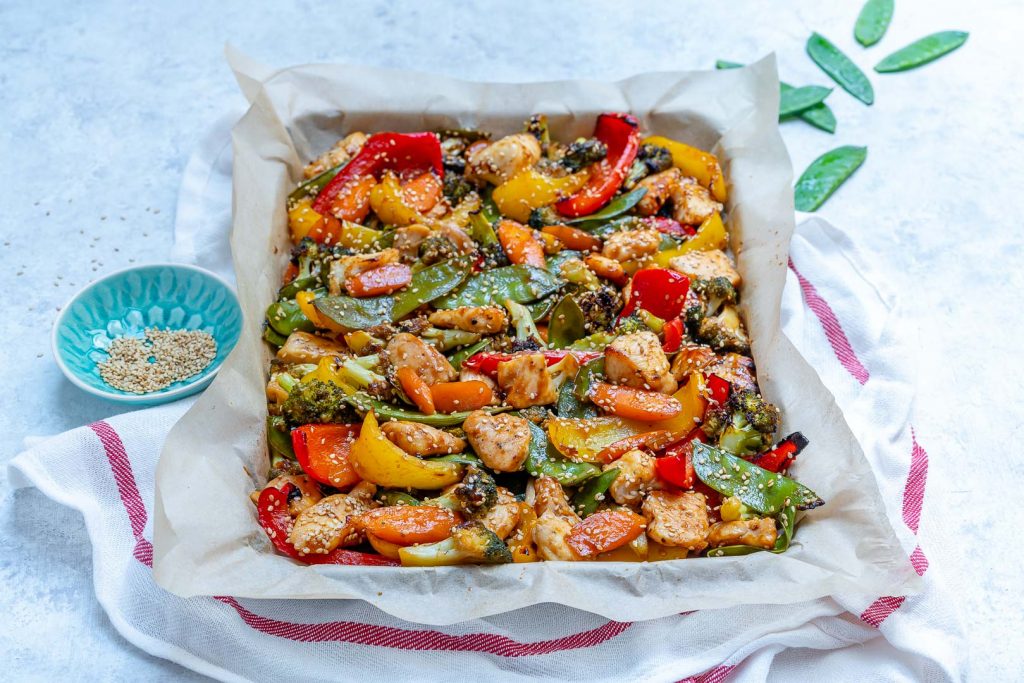 Quick Sheet Pan Teriyaki Chicken + Veggie Stir Fry