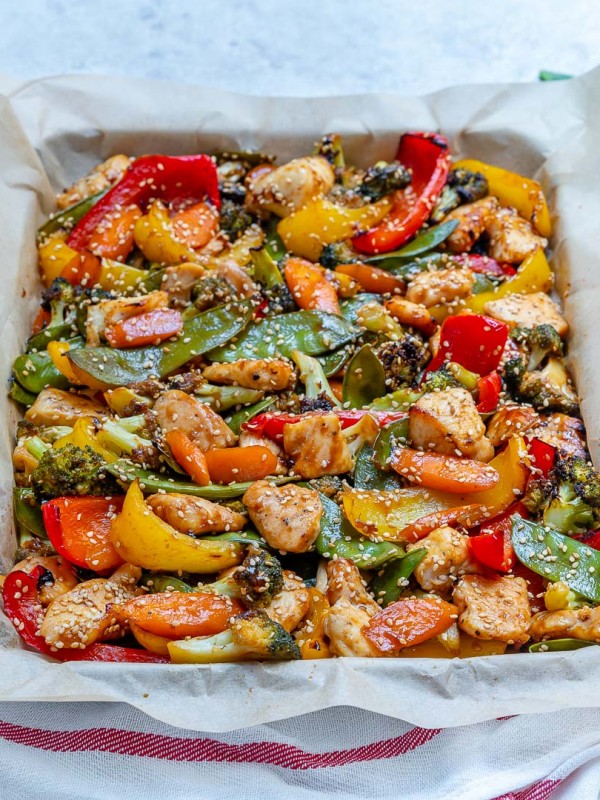 Quick Sheet Pan Teriyaki Chicken + Veggie Stir Fry