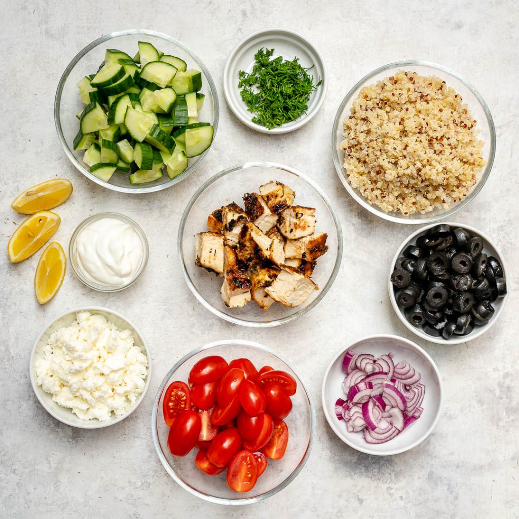 Greek Style Grilled Chicken Quinoa Bowl Ingredients