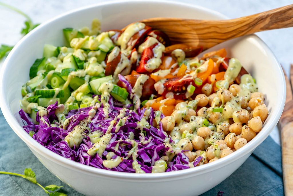Healthy Chickpea Chopped Salad + Creamy Avocado Dressing