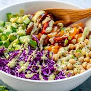 Healthy Chickpea Chopped Salad + Creamy Avocado Dressing