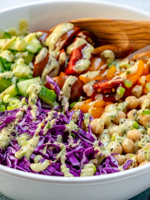 Healthy Chickpea Chopped Salad + Creamy Avocado Dressing