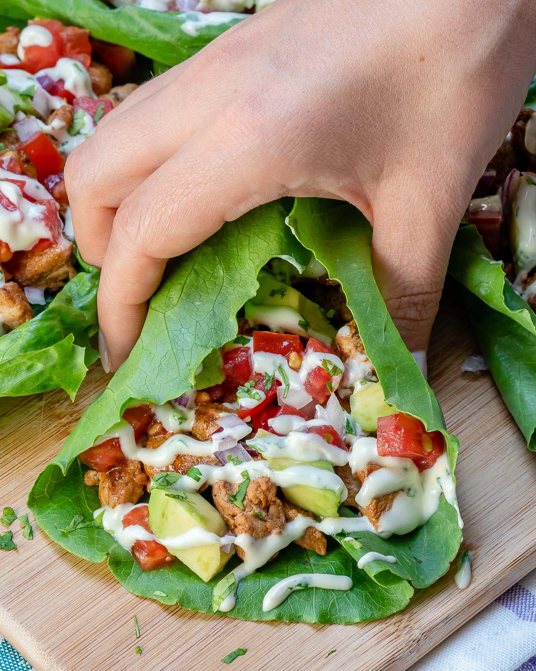 Chipotle Chicken Lettuce Wraps with Cilantro Lime Sauce