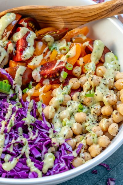 Clean Eating Chickpea Chopped Salad + Creamy Avocado Dressing | Clean ...