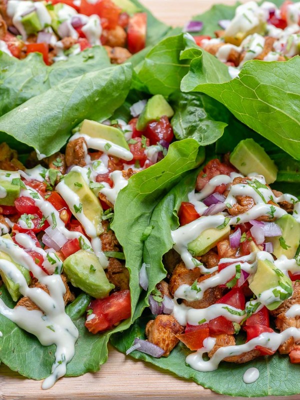 Clean Chipotle Chicken Lettuce Wraps + Cilantro Lime Sauce