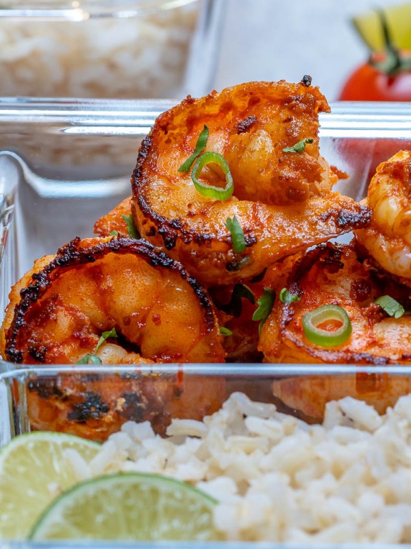 Clean Eats BBQ Shrimp + Limey Avocado Salsa Meal Prep Bowls