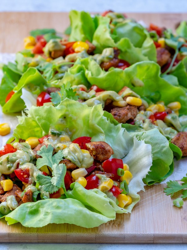 Clean Eats Chicken Taco Lettuce Wraps + Creamy Avocado Sauce