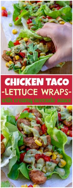 Chicken Taco Lettuce Wraps + Creamy Avocado Sauce for Clean Eating ...