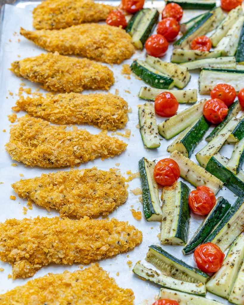 These Super Crispy Sheet Pan Baked Chicken Strips and Zucchini Came Out