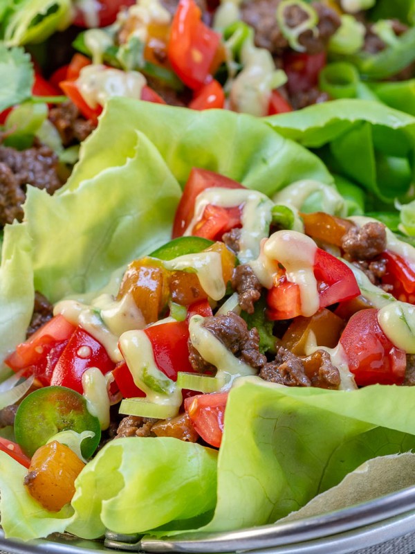Tangy Grass-fed Beef Lettuce Wraps + Avocado Cilantro Cream Sauce Recipe