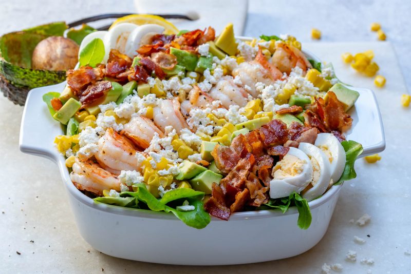 ULTIMATE Shrimp Cobb salad + Fresh LemonChive Salad Dressing Clean
