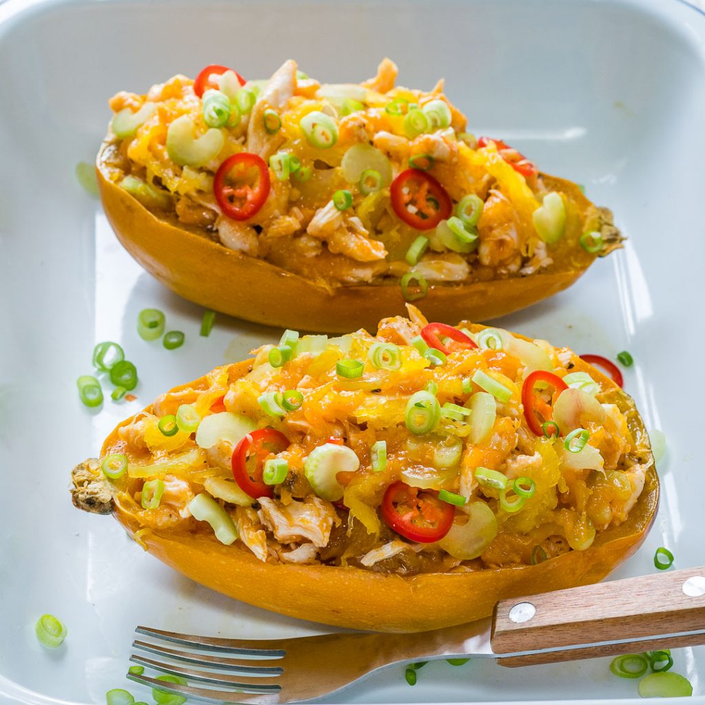 This Buffalo Chicken Stuffed Spaghetti Squash will Blow Minds at