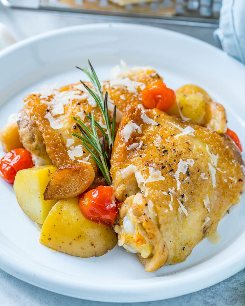 Slow Cooker Garlic Parmesan Chicken + New Potatoes for Clean Eats