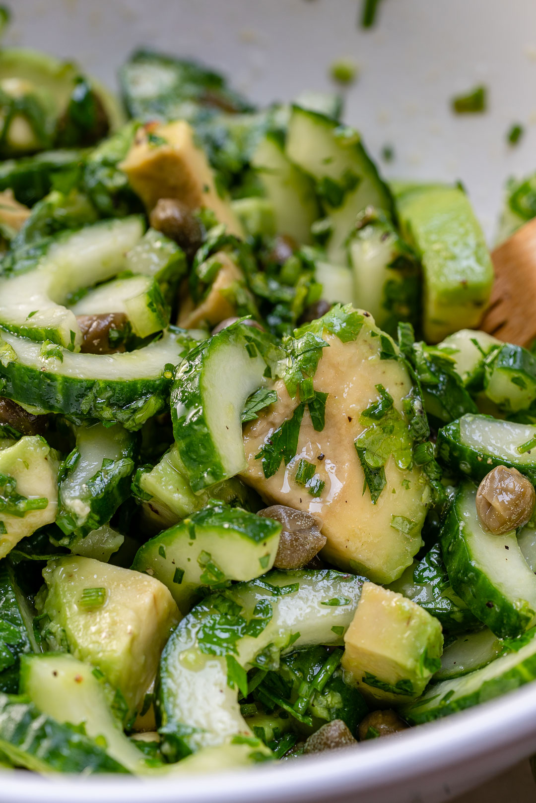 Cucumber Avocado Salad with Fresh Herbs Capers