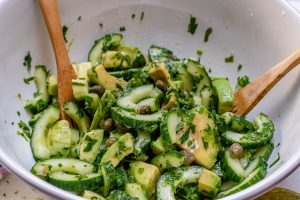 Cucumber Avocado Salad with Fresh Herbs + Capers by Rachel Maser