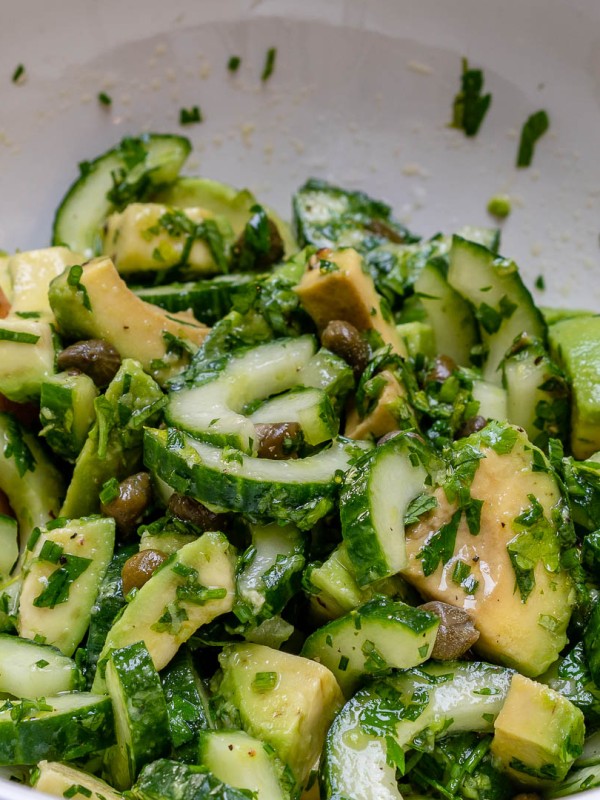 Cucumber Avocado Salad with Fresh Herbs + Capers by Rachel Maser