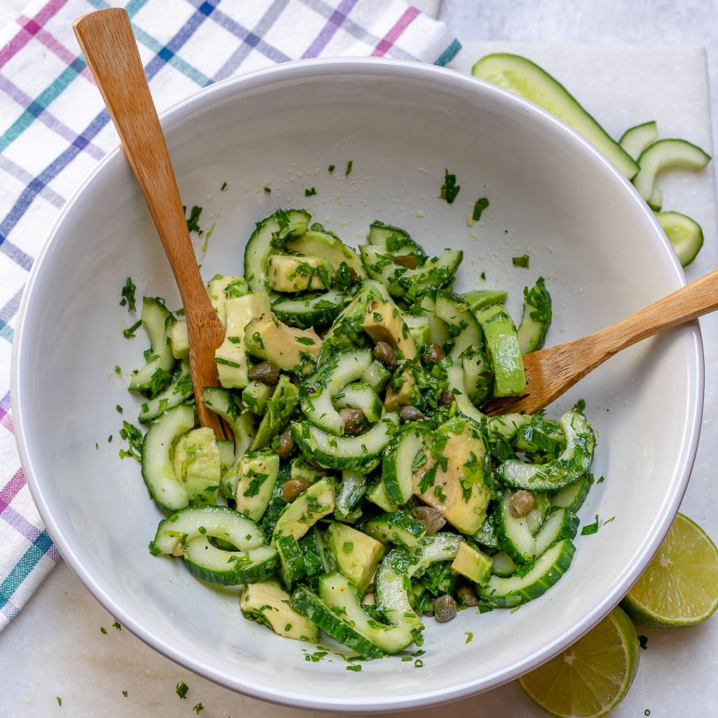 Cucumber Avocado Salad with Fresh Herbs + Capers for Clean Eats! Clean Food Crush